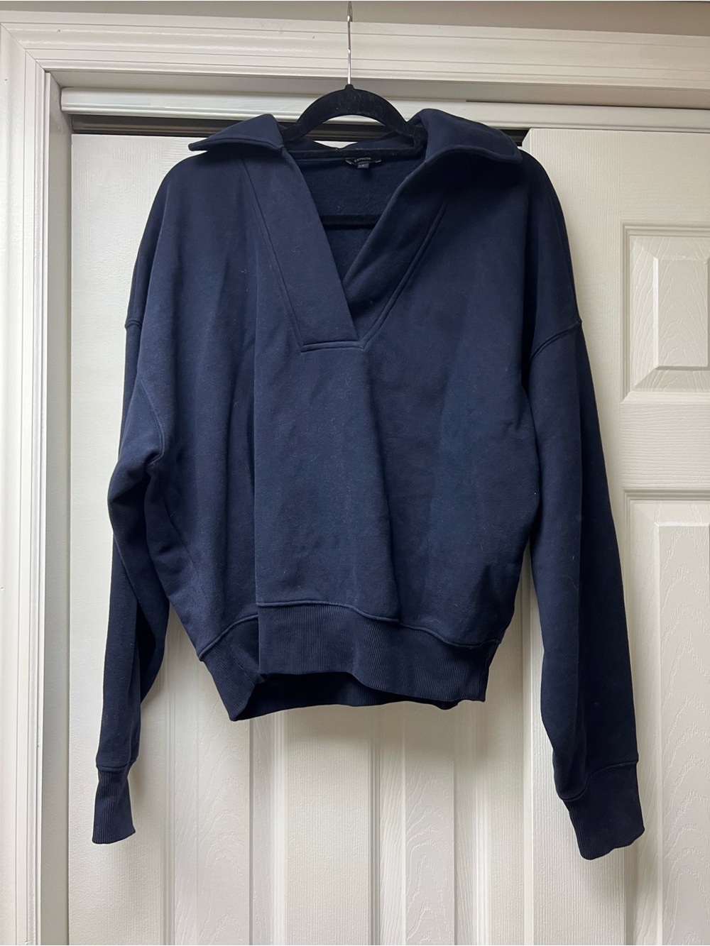 Express Navy Open-Collar Pullover Sweatshirt